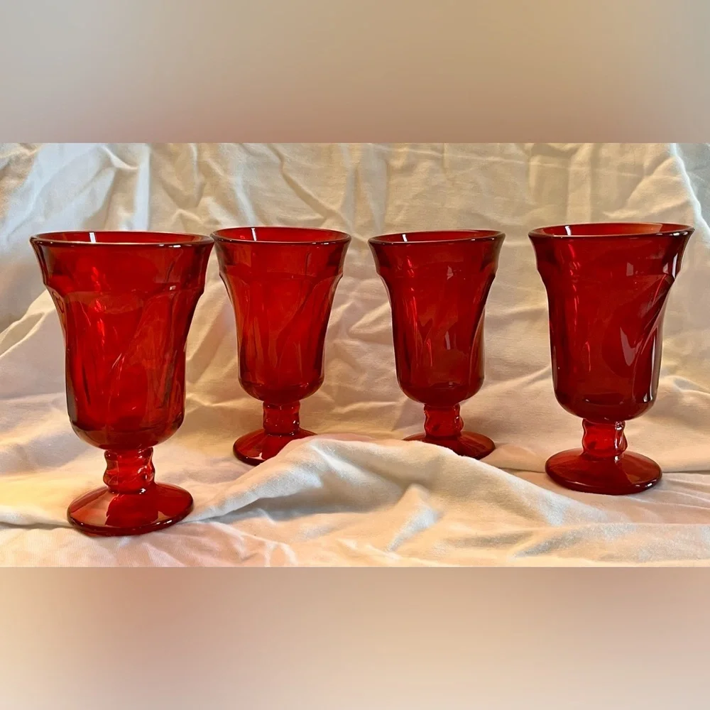 Fostoria Jamestown Ruby Red Juice Goblets - Set of 4 MCM Vintage Glassware 4.75